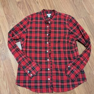 J. Crew Plaid Ruffle Button-Up Shirt